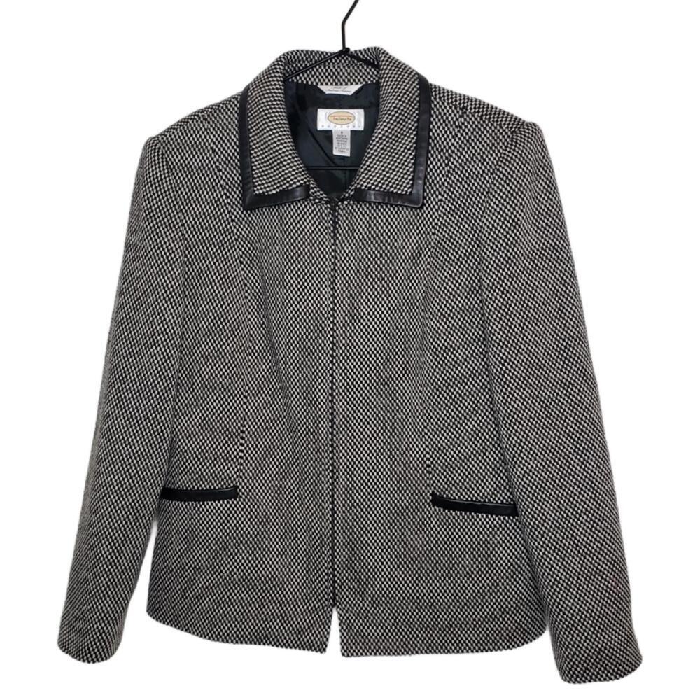 Talbots Women's 8P Wool/Silk Blend Leather Trim Woven Jacket (1761)